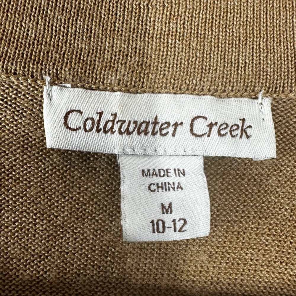 Coldwater Creek Womens M Merino Wool Blend Open Front Cardigan Tan Brown Sweater - Picture 2 of 7